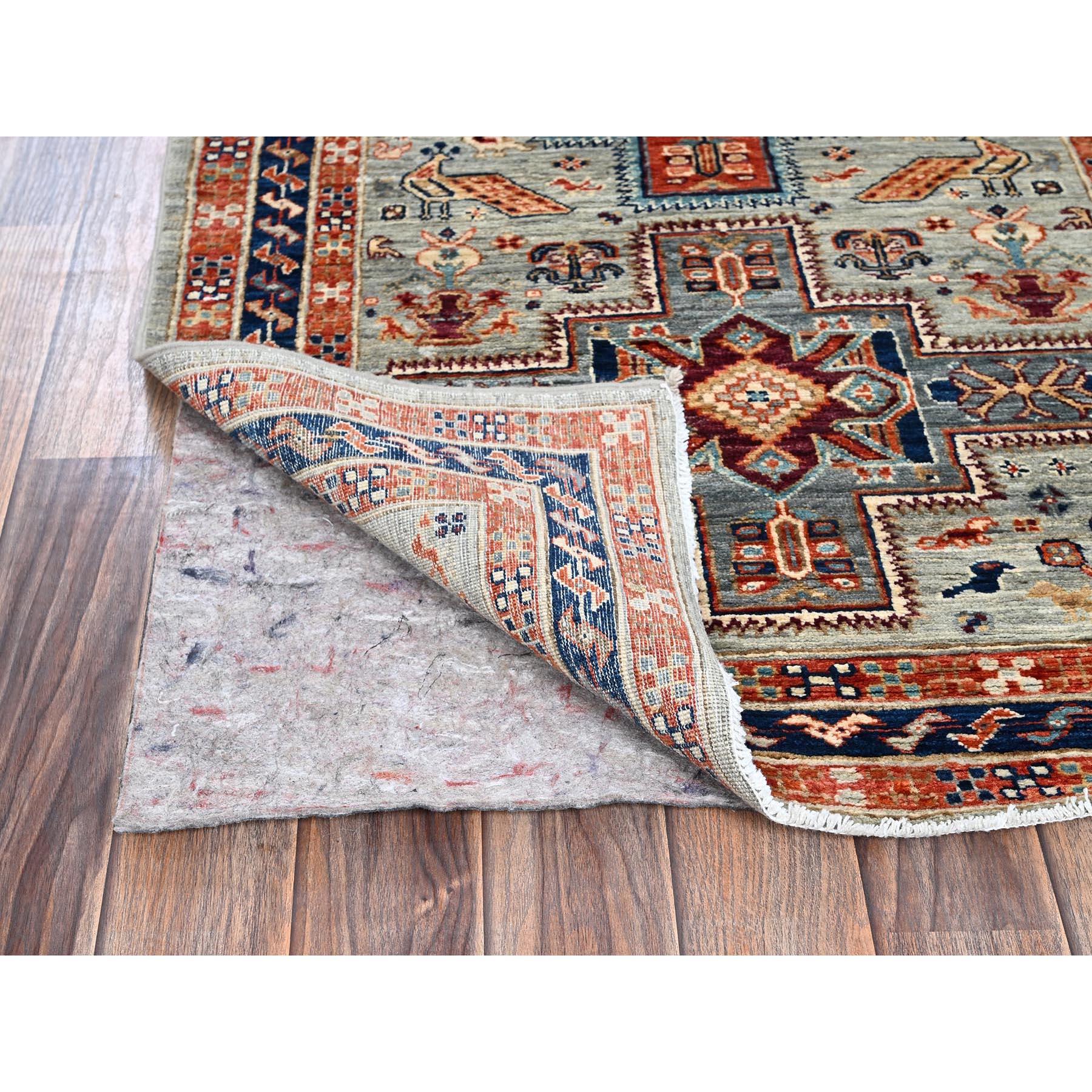 Kazako Tappeto Runner in lana morbida annodato a mano con design caucasico grigio pastello 2'9 