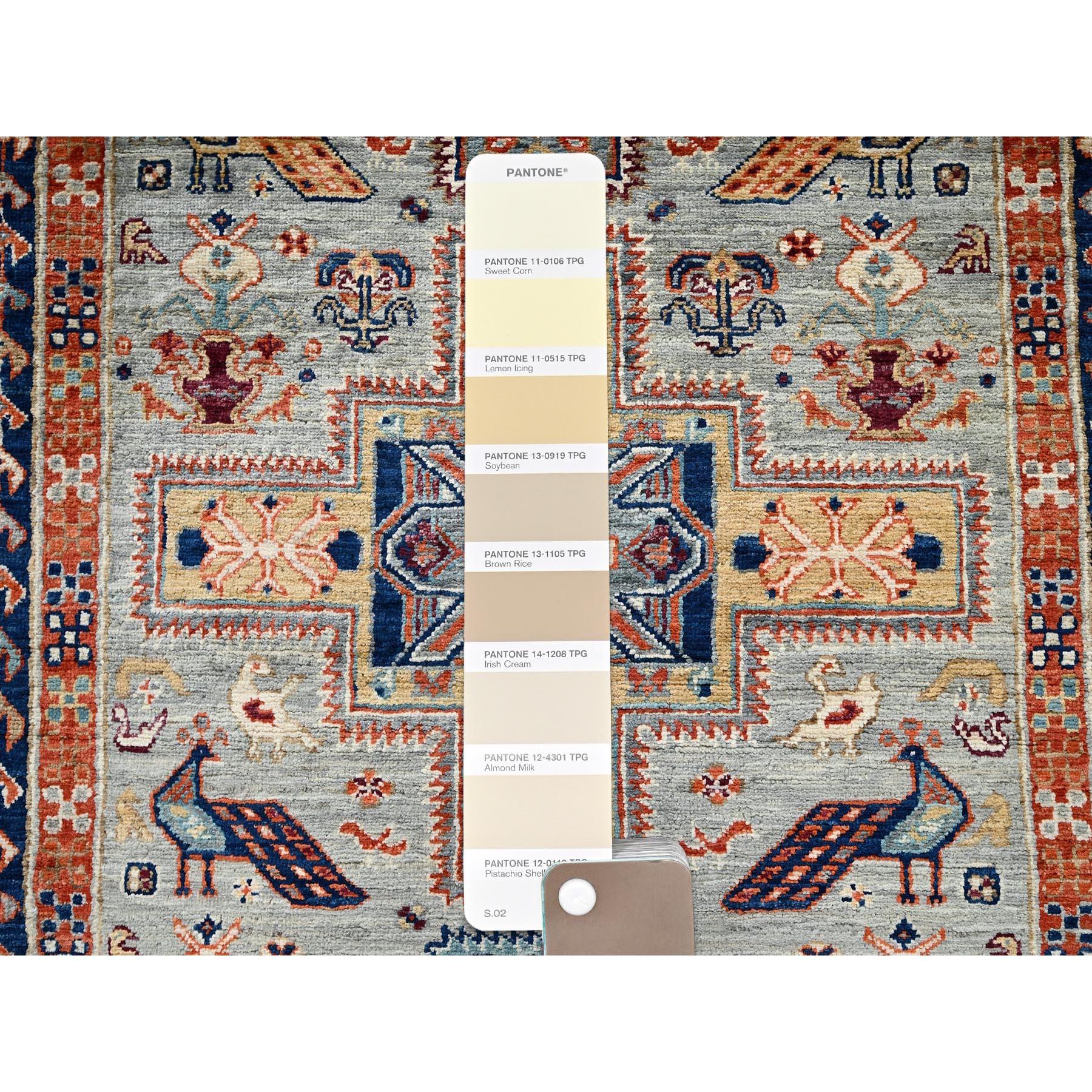 Afghano Tappeto Runner in lana morbida annodato a mano con design caucasico grigio pastello 2'9 