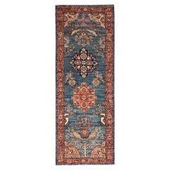 2
9"x7
8" Blue Tabriz with Peacocks Persian Design Hand Knotted Wool Runner Rug
