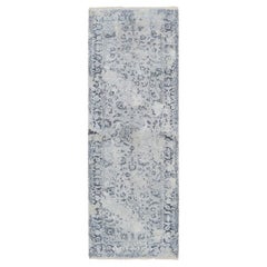 2
9 "x7
8" Grau Reine Seide mit Wolle Hand geknotet Broken Kashan Design Läufer Teppich