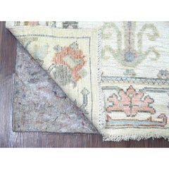 2'9"x7'8" Ivory Afghan Angora Oushak Leaf Design Hand Knotted Wool Runner Rug