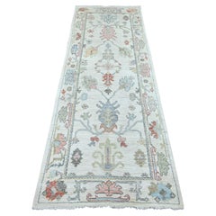 2'9"x7'8" Ivory Afghan Angora Oushak Leaf Design Hand Knotted Wool Runner Rug