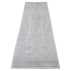 2'9"x7'8" Ivory Afghan Angora Oushak Leaf Design Hand Knotted Wool Runner Rug