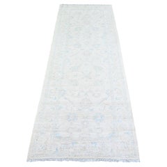 2'9"x7'8" Rose Hand Knotted White Wash Peshawar Wool Runner Oriental Rug
