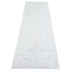 2
9"x7
8" Rose Handgeknüpfter weiß gewaschener Peshawar-Woll-Läufer Orientalischer Teppich in Rose