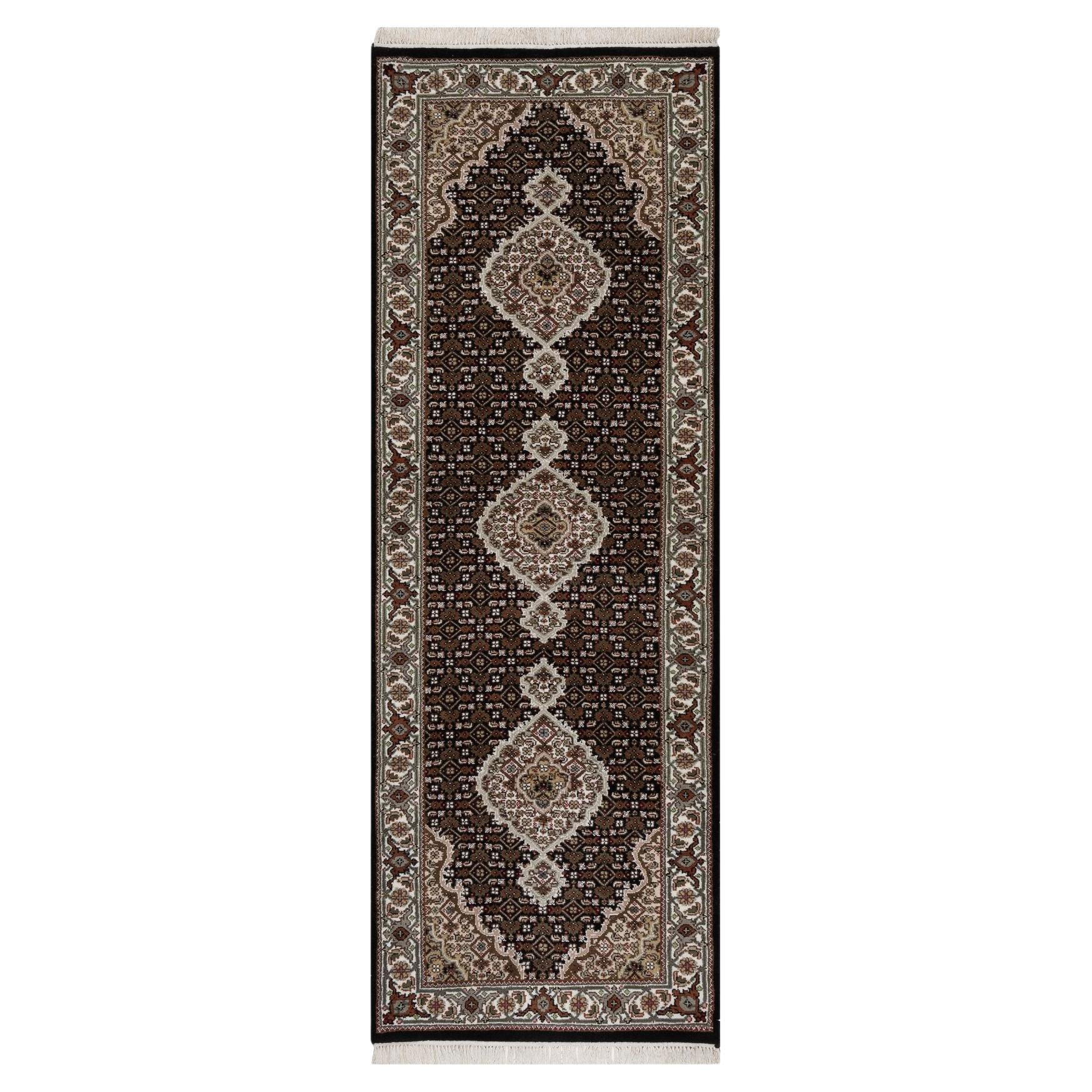 2'9 "x8' Schwarzer Tabriz Mahi mit Medaillon Design Hand geknüpft Wolle Läufer Teppich im Angebot