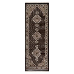2'9 "x8' Schwarzer Tabriz Mahi mit Medaillon Design Hand geknüpft Wolle Läufer Teppich