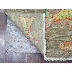 2'9"x8' Brown Afghan Peshawar Oceanic Fish Design Hand Knotted Wool Runner Rug