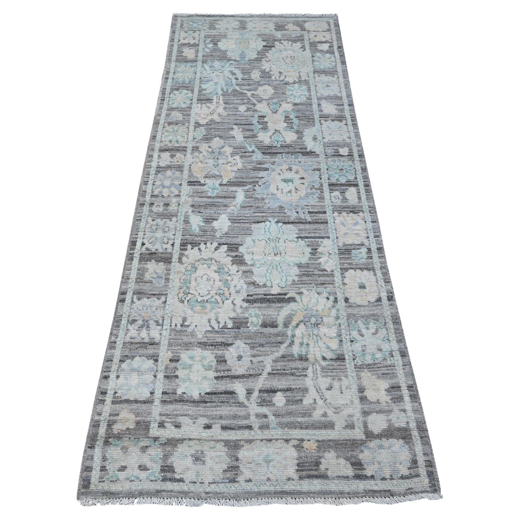 2'9"x8' Gray Afghan Angora Oushak Hand Knotted Wool Runner Oriental Rug