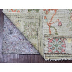 2'9 "x8' Alfombra de Angora Afgana Gris Diseño de Hojas Oushak Anudada a Mano Corredera Toda de Lana