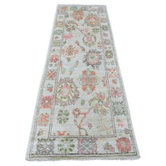 2'9"x8' Gray Afghan Angora Oushak Leaf Design Hand Knotted All Wool Runner Rug