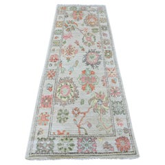 2'9 "x8' Alfombra de Angora Afgana Gris Diseño de Hojas Oushak Anudada a Mano Corredera Toda de Lana
