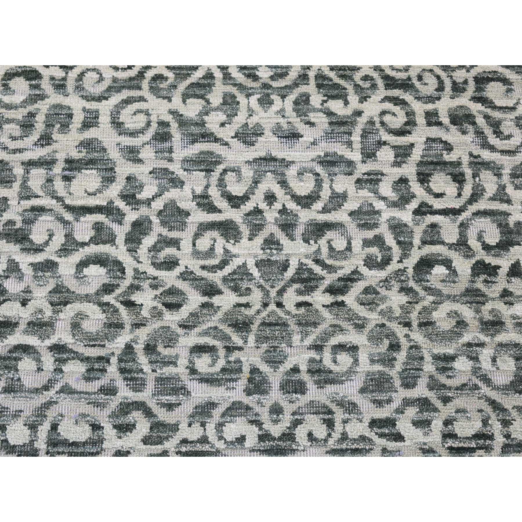 This is a truly genuine one-of-a-kind Green, Modern Damask Arabesque Design, Hand Knotted Wool and Silk, Runner Oriental Rug. It has been Knotted for months and months in the centuries-old weaving craftsmanship techniques by expert artisans.
Primary