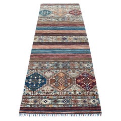 2'9 "x8' Alfombra de Correr de Lana Pura, Anudada a Mano, Gris, Diseño Super Kazak Khorjin