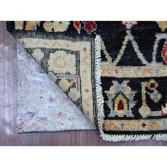 2'9"x8'1" Black Hand Knotted Pure Wool Afghan Angora Oushak Runner Oriental Rug