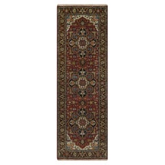 2
9"x8
1" Ruby Red Hand Knotted Antiqued Fine Heriz Revival Soft Wool Runner Rug