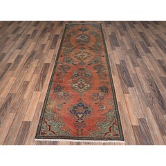 2'9"x8'10" Amber Orange Vintage Zoroastrian Lilahan Hand Knotted Wool Runner Rug