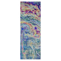 2'9"x8'2" Colorful Sari Silk With Textured Wool The Lava Design Runner Rug