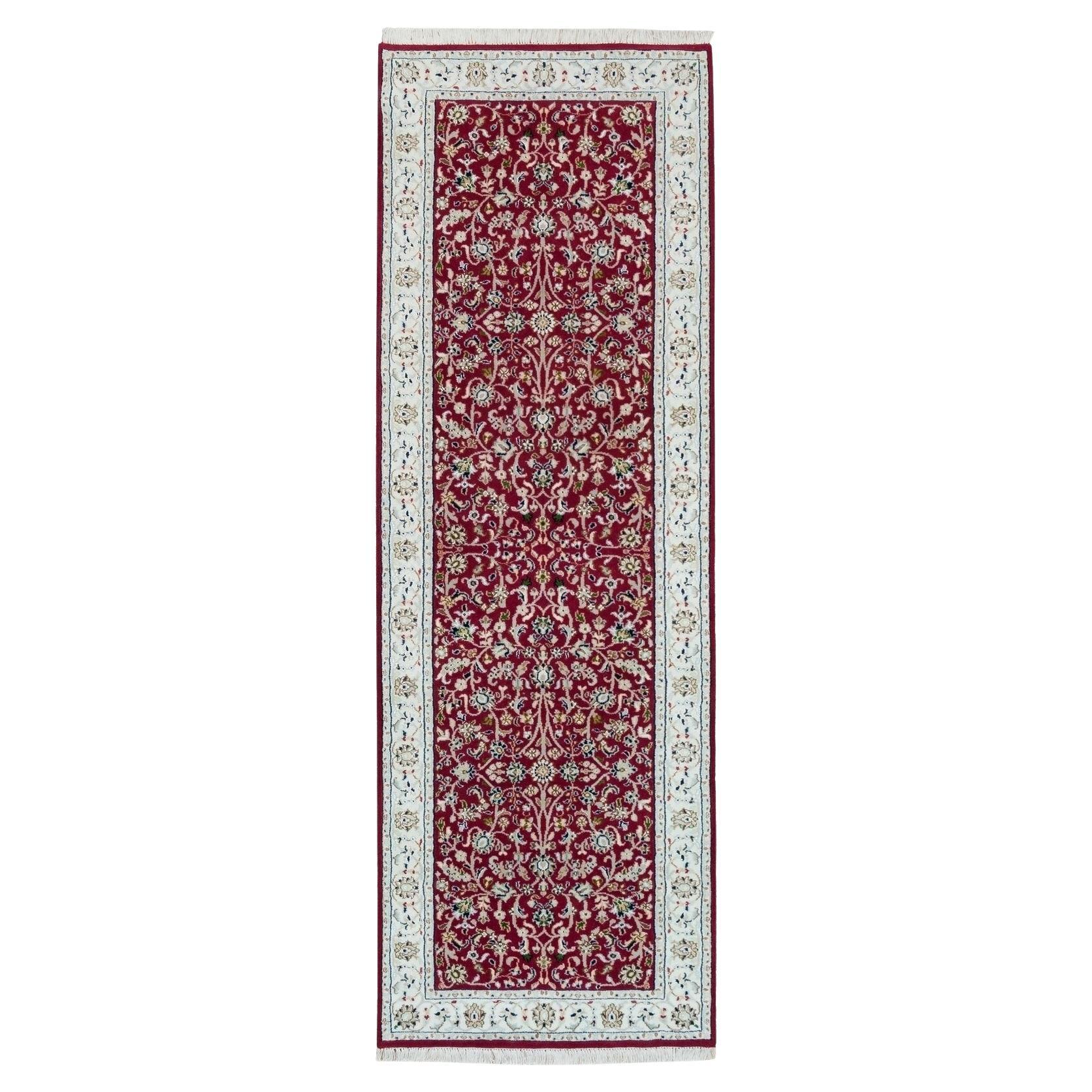 2'9 "x8'2" Rouge, noué à la main, Nain Design, 250 KPSI Tapis de course en laine organique
