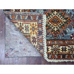 2'9"x8'3" Cerulean Blue Afghan Super Kazak Geometric Medallions Wool Runner Rug