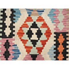 2'9"x8'3" Colorful, 100% Wool, Flat Weave, Afghan Kilim, Hand Woven, Runner Rug