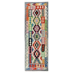 2'9"x8'3" Colorful, 100% Wool, Flat Weave, Afghan Kilim, Hand Woven, Runner Rug
