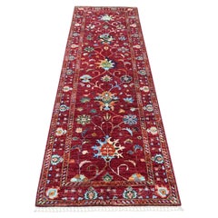 2'9"x8'3" Red Pure Wool Afghan Sultani All Over Floral Pattern Runner Rug