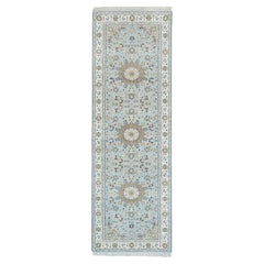 2'9"x8'4" Blue 250 KPSI Extra Soft Wool Hand Knotted Nain Design Runner Rug