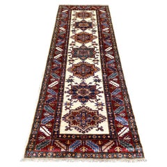 2'9"x8'6" Ivory Soft Wool Hand Knotted, Afghan Super Kazak, Runner Rug