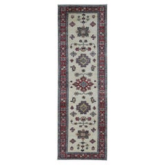 2
9 "x8
7" Knochenweißer afghanischer Super-Kazak-Stammesdesign-Teppich aus handgeknüpfter Wolle