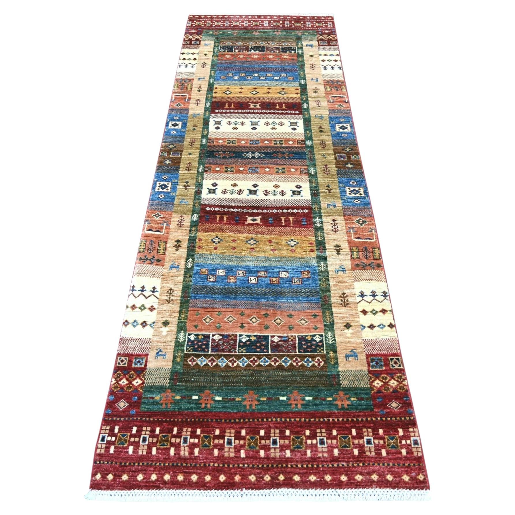Colorful Soft Wool Fine Kashkuli Gabbeh Style Hand Knotted Runner Rug For Sale