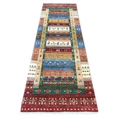 Colorful Soft Wool Fine Kashkuli Gabbeh Style Hand Knotted Runner Rug