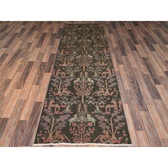 Tappeto da corridoio persiano vintage Tabriz in lana, annodato a mano, senza pelo, marrone, 84 cm x 264 cm