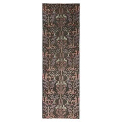 Tappeto da corridoio persiano vintage Tabriz in lana, annodato a mano, senza pelo, marrone, 84 cm x 264 cm