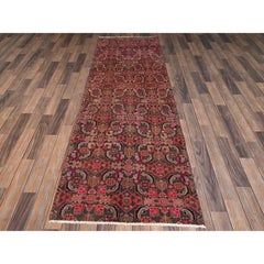 Tappeto da corridoio vintage persiano Tabriz, 84 cm x 264 cm, marrone, in pura lana, annodato a mano, pulito