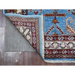 2'9"x8'8" Copen Blue Super Kazak Hand Knotted Medallions 100% Wool Runner Rug