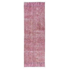 Handmade Turkish Runner Rug Over-Dyed in Pink, Vintage Kitchen Carpet