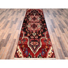 2'9"x9' Brown Vintage Persian Hamadan with Abrash Hand Knotted Wool Runner Rug