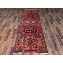 2'9"x9' Pink Vintage Northwest Zoroastrian Hand Knotted Wool Runner Oriental Rug