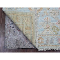 2'9"x9'10" Beau Blue Hand Knotted Afghan Angora Oushak Pure Wool Runner Rug