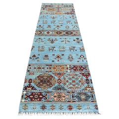 2'9 "x9'10" Bleu Super Kazak Khorjin Design Wool Hand Knotsted Runner Tapis d'Orient