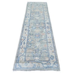 2'9 "x9'2" Grigio Tappeto Runner Afghano d'Angora Oushak Annodato a mano con Design/One
