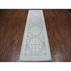 2'9"x9'2" White Wash Peshawar Pure Wool Hand-Knotted Runner Oriental Rug