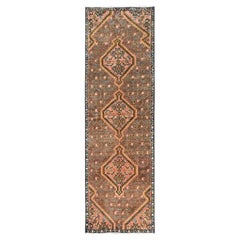 2'9"x9'5" Brown Even Wear Vintage Persian Hamadan Hand Knotted Wool Runner Rug