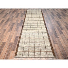 2'9 "x9'5" Marfil Tejido Marroquí con Diseño de Rejilla Alfombra de Lana Anudada a Mano