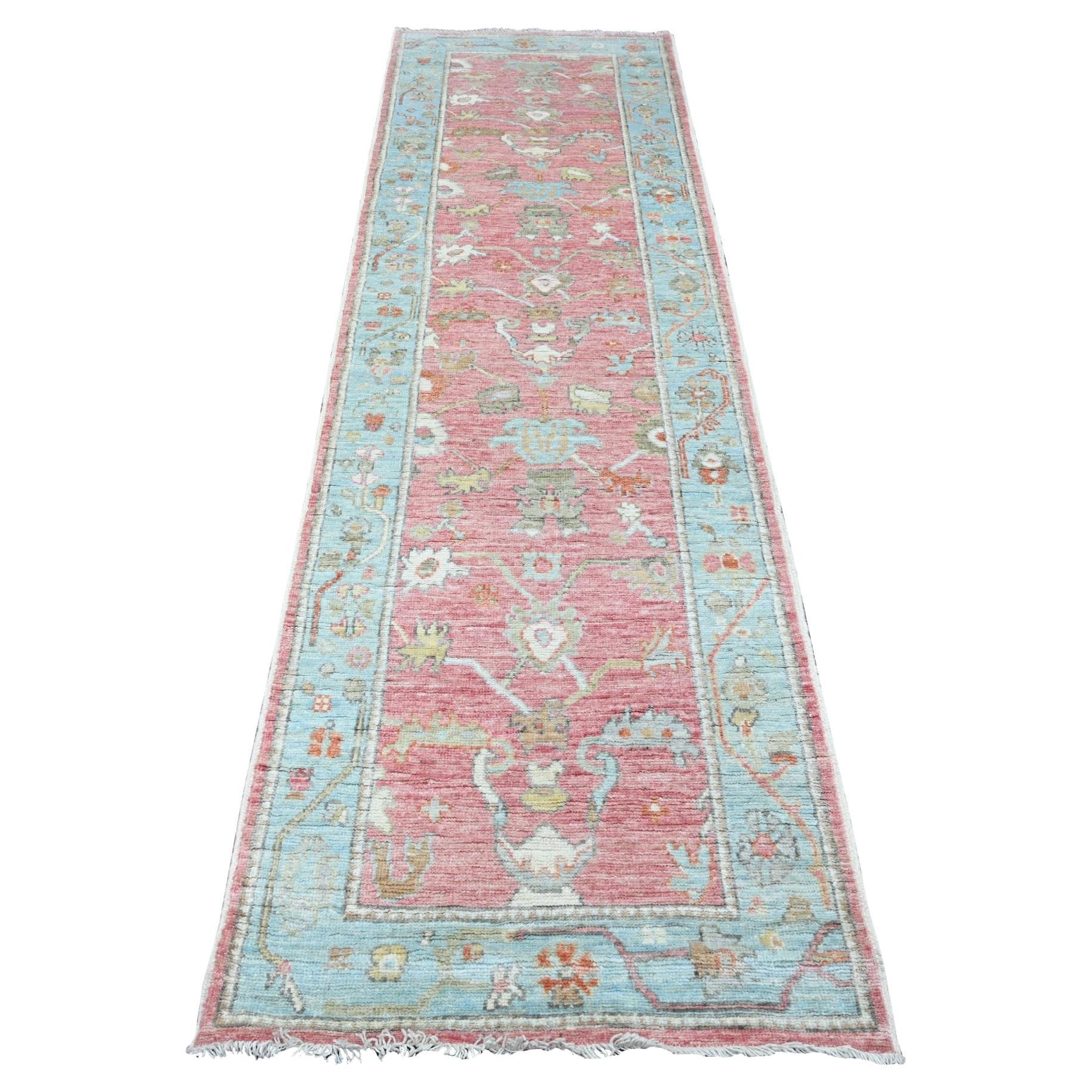 2'9 "x9'5" Rosa Afghan Angora Oushak Vines Design Hand geknüpft Wolle Läufer Teppich