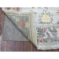 2'9"x9'5" Pure Wool Hand Knotted Gray Angora Oushak Oriental Runner Rug