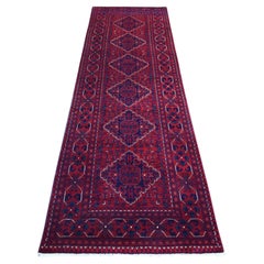 2'9 "x9'5" Rouge Afghan Khamyab Wool Tribal Design Hand Knotted Runner Tapis d'Orient