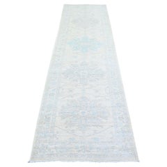 2'9"x9'5" Stone White Wool White Wash Peshawar Hand Knotted Runner Rug