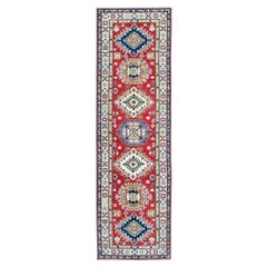 2
9 "x9
6" Rot Kazak mit geometrischem Medaillon Design Hand geknüpft Wolle Läufer Teppich